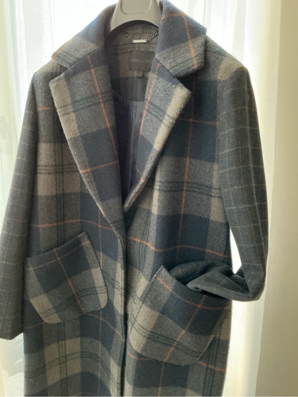 Kendall & Kylie Blue and Gray Plaid Wool Coat